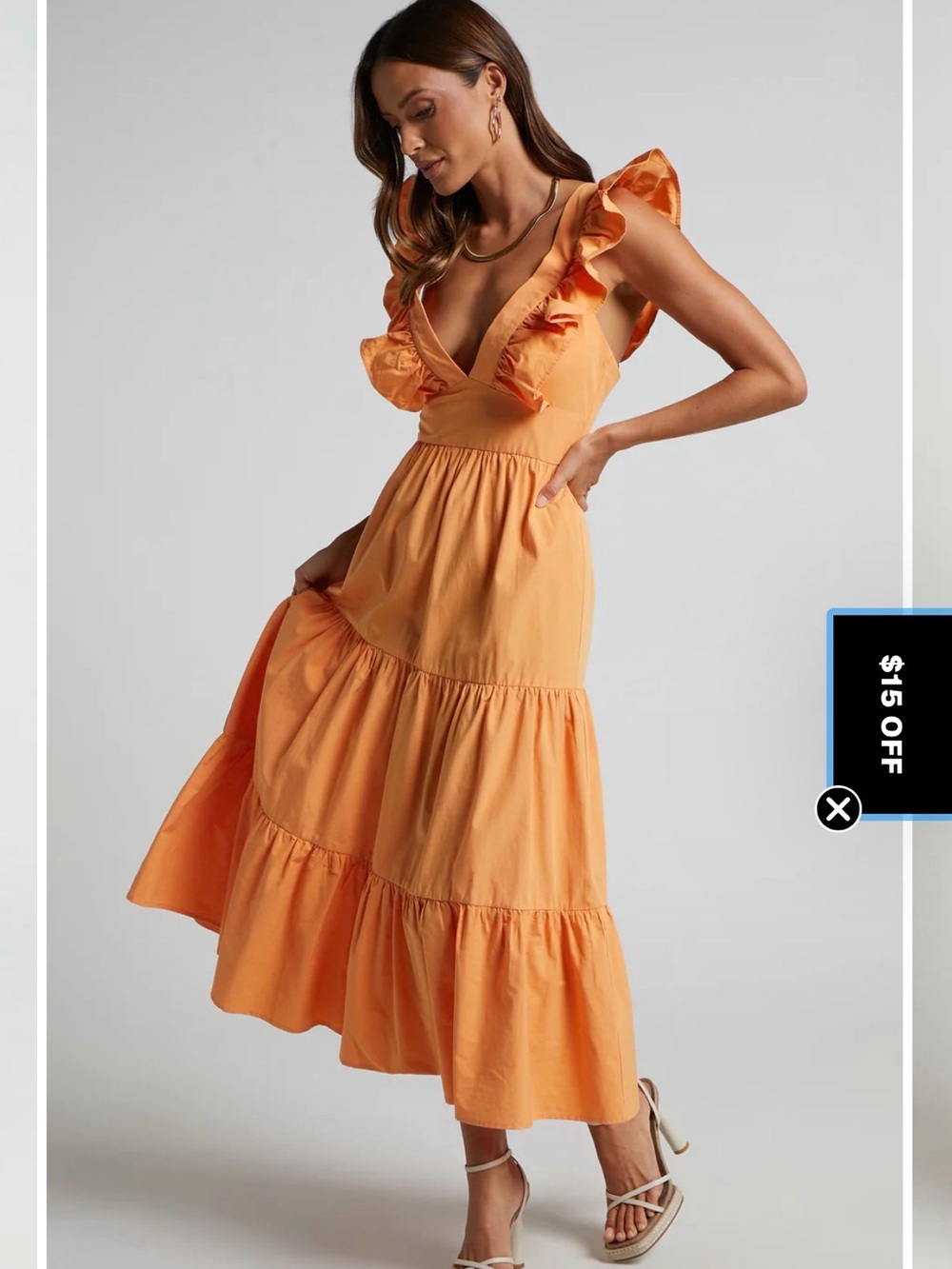 Showpo Tangerine Ruffle-Tier Maxi Dress
